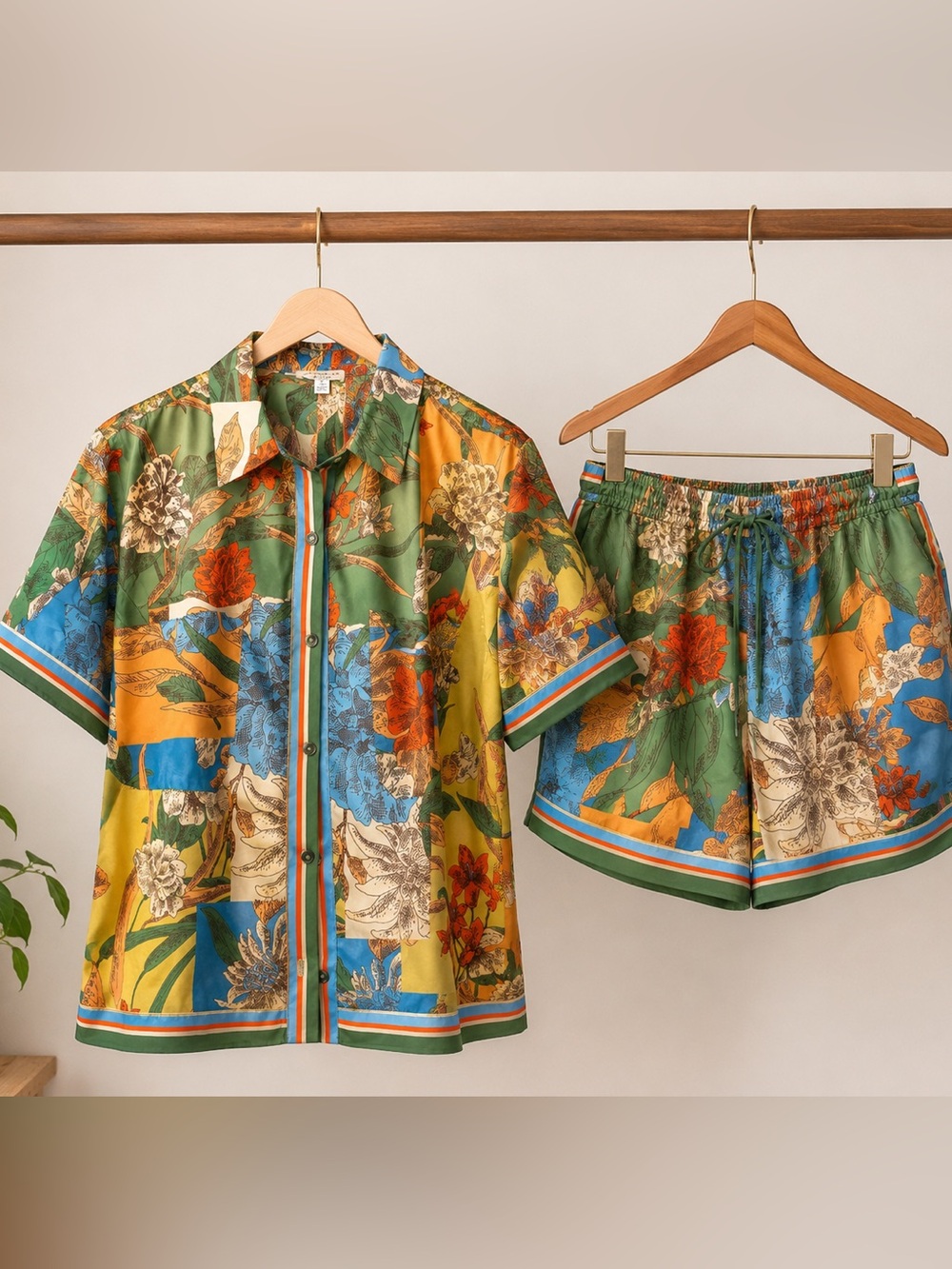 Current Air Floral Patchwork Short Set - Green Blue Yellow